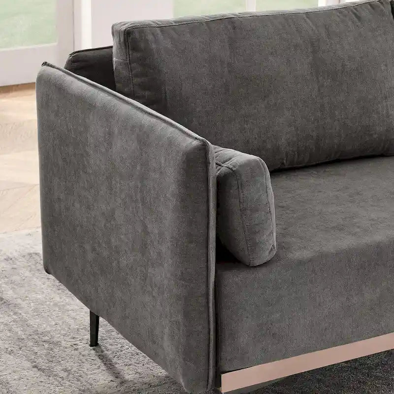 3-Seat Linen Sofa – Grey / Beige / Orange, Modern Minimalist, Metal Legs & Steel Trim, Seats 3
