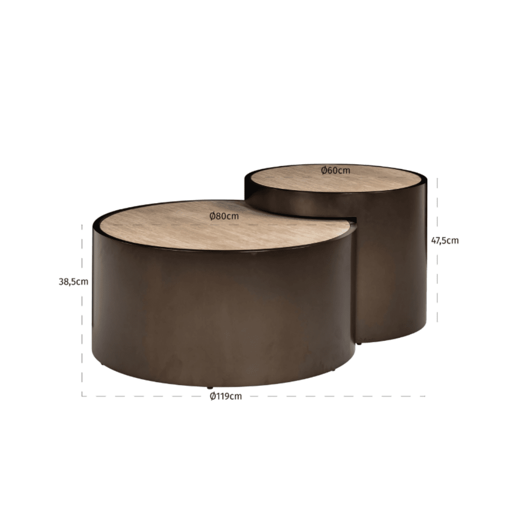 Bronze Nested Coffee Tables with Faux Travertine Top