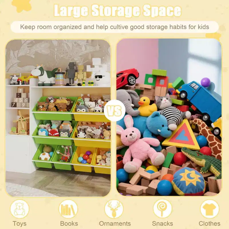 Kids Toy Organizer with 8 Removable Bins, Large Toy Box & Bookshelf Combo for Bedroom, Nursery, Classroom for Toys Books