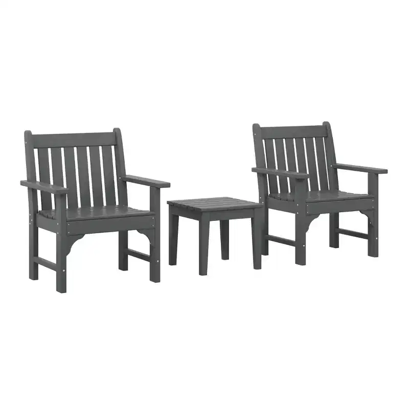 WestinTrends Malibu Outdoor Patio 3-Piece HDPE Adirondack Garden Chairs with Square Adirondack Side Table Set