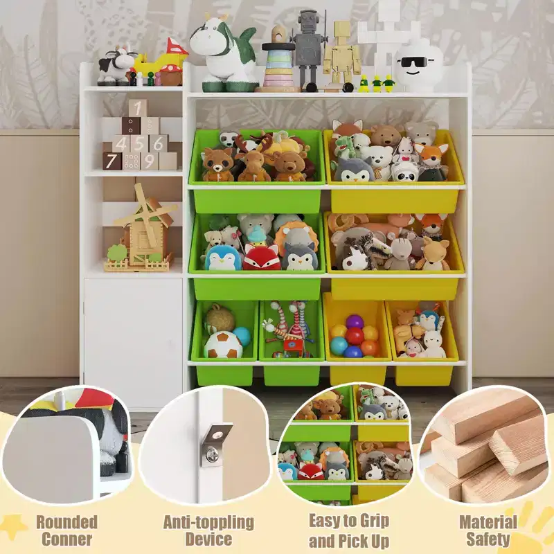 Kids Toy Organizer with 8 Removable Bins, Large Toy Box & Bookshelf Combo for Bedroom, Nursery, Classroom for Toys Books
