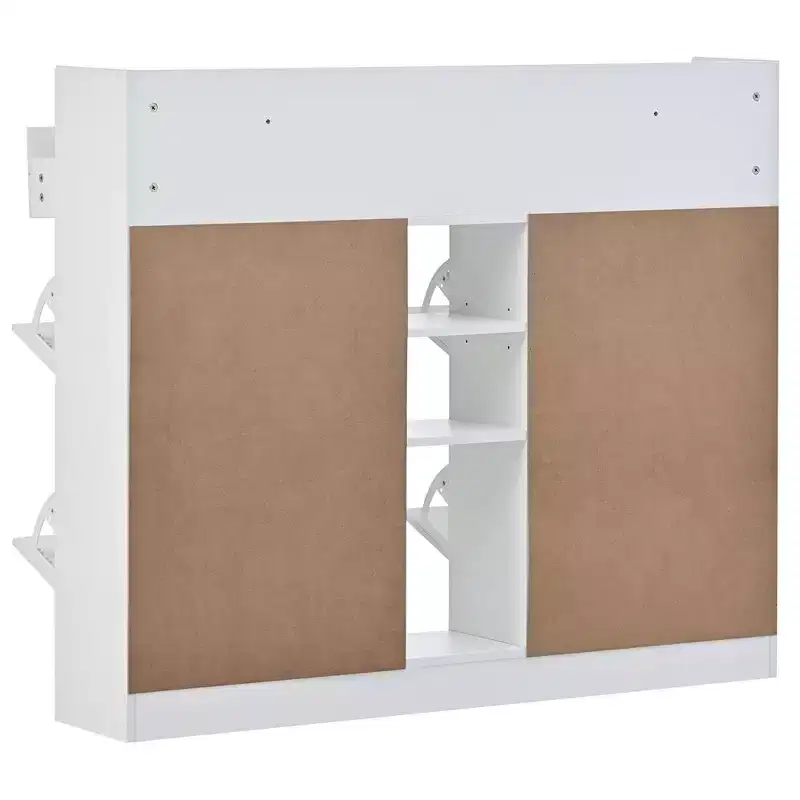 Shoe Cabinet with 4 Flip Drawers, Multifunctional 2-Tier Shoe Storage Organizer with Drawers, Free Standing Shoe Rack for Entrance Hallway, White