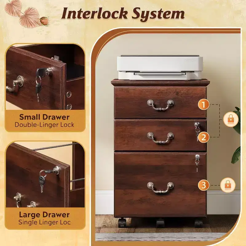 File Cabinet 2-Drawer, Small Office Furniture with Lock, Rolling Under Desk Filing Cabinet for Home Office