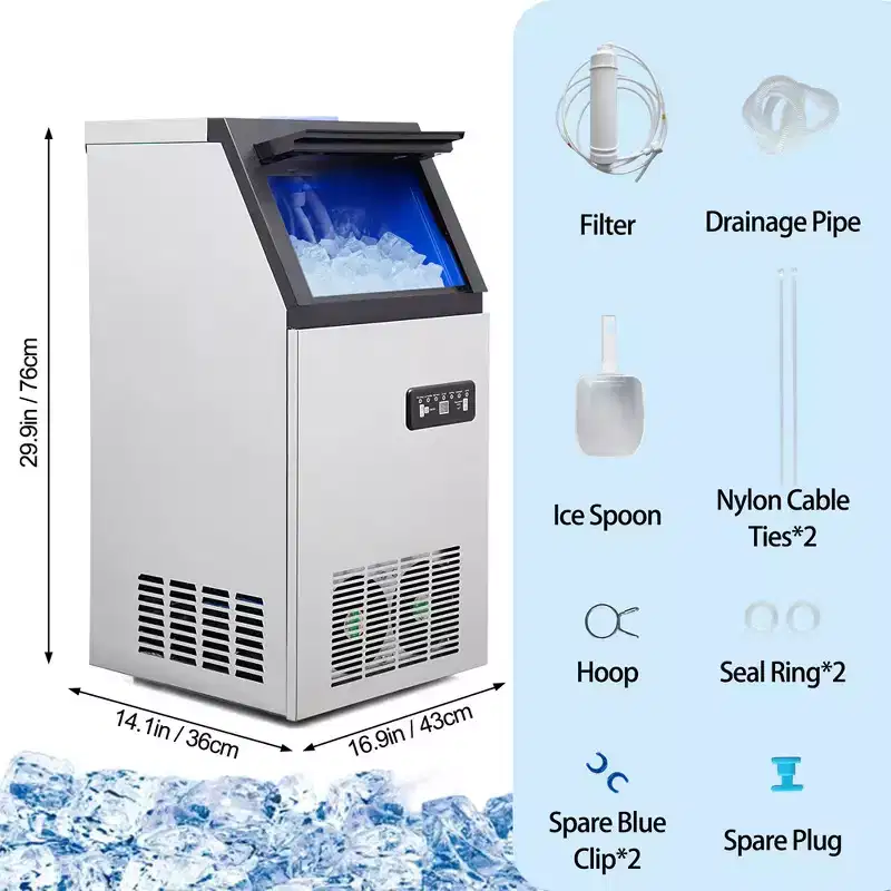 Counter Commercial Freestanding Ice Maker Machine with 24LBS Storage Bin, Ice Trays and Scoop, 12-15min Quick Ice Dispensing