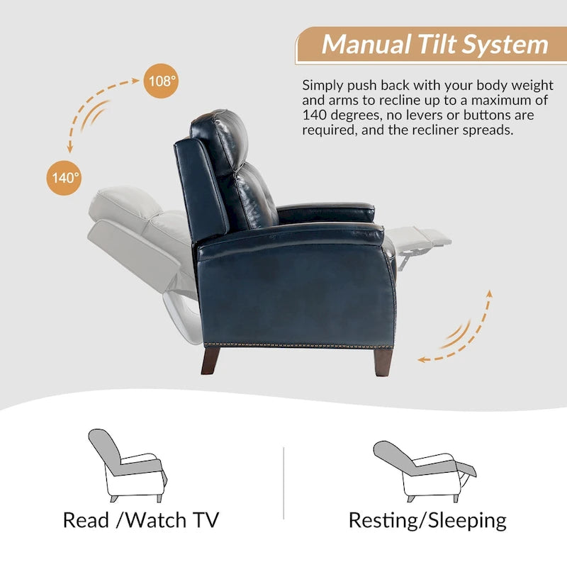 Mid-Century Modern Pushback Recliner with Nailhead Trim