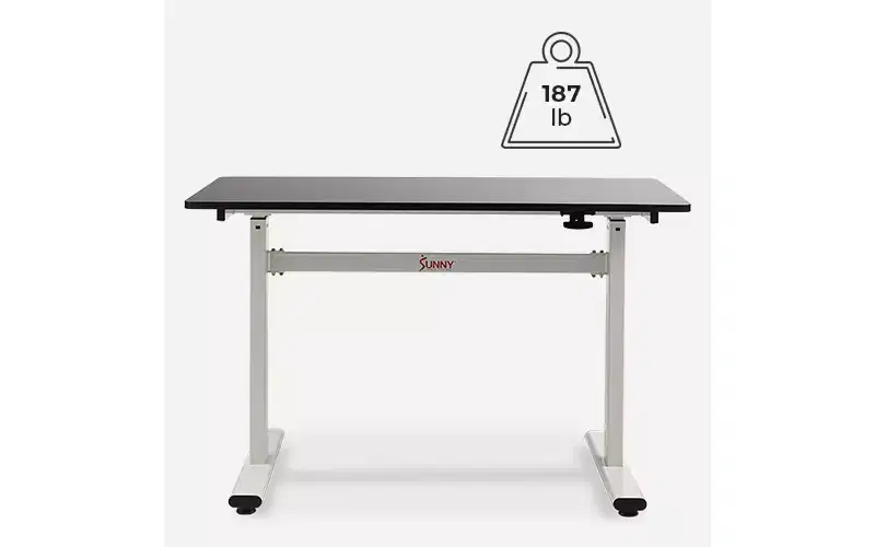 Sunny Health & Fitness Air-Drive Standing Desk with Cordless Air Lift - White