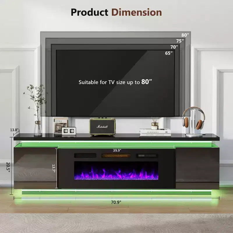 Skyzoo Electric Fireplace TV Stand for TVs up to 80 with LED Lights & 4 AC Power Outlets, TV console for Living Room