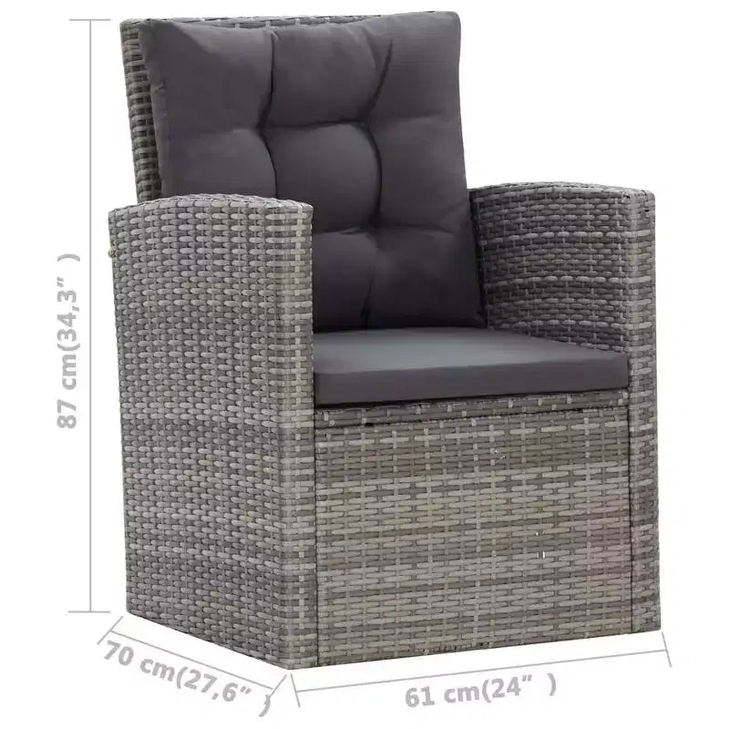 vidaXL Dining Set Grey PE rattan Large Removable Covers