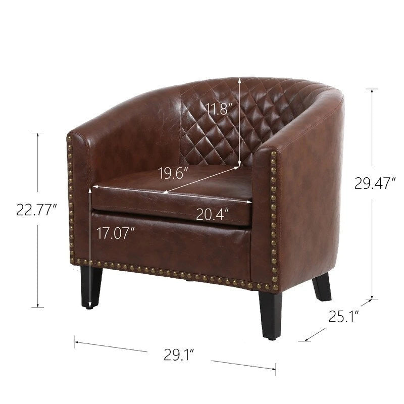 Barrel Accent Chair – Black / Brown / White, PU Leather, Nailhead Trim, Solid Wood Legs, Seats 1