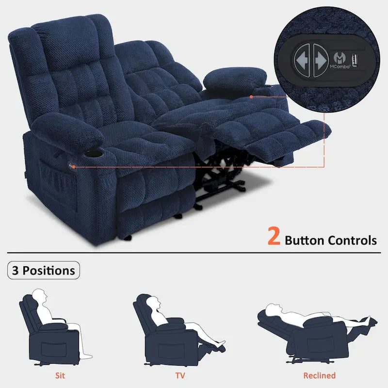 MCombo Power Loveseat Recliner, Electric Reclining Loveseat Sofa with Heat and Vibration, Cupholders, USB Charge Ports RS6314
