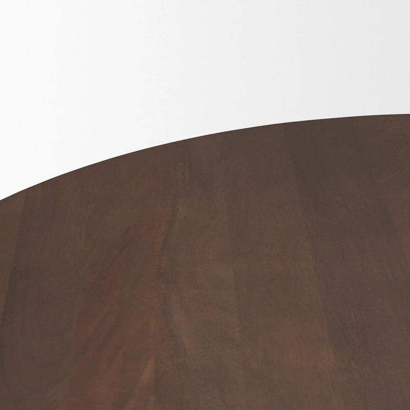 60-Inch Round Pedestal Dining Table – Dark Brown, Solid Mango Wood, Scalloped Base, Matte Black Iron Neck, Classic Style