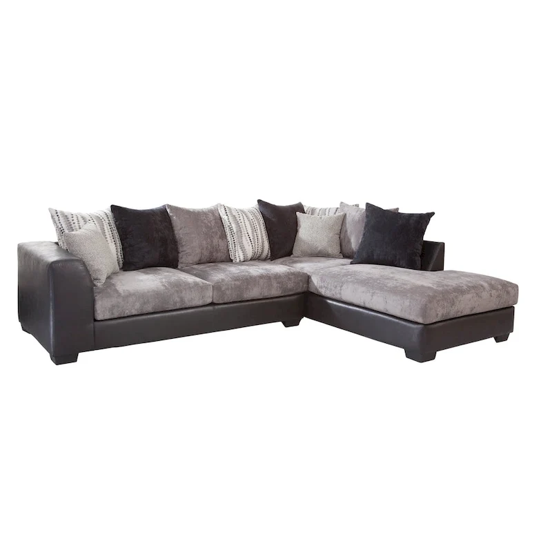 L-Shaped Sectional Sofa with Chaise, Charcoal and Black