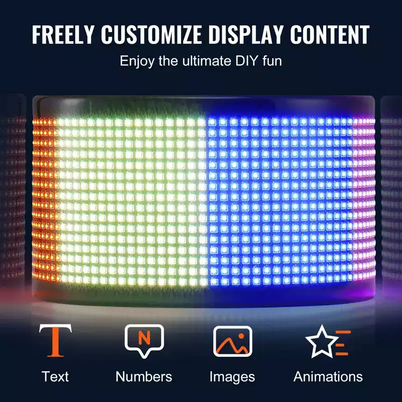 VEVOR Programmable LED Sign, P5 Full Color LED Scrolling Panel, DIY Custom Text Animation Pattern Display Board, Bluetooth APP Control, Black