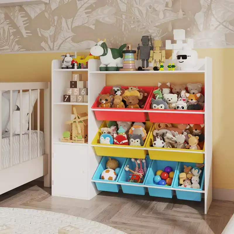 Kids Toy Organizer with 8 Removable Bins, Large Toy Box & Bookshelf Combo for Bedroom, Nursery, Classroom for Toys Books
