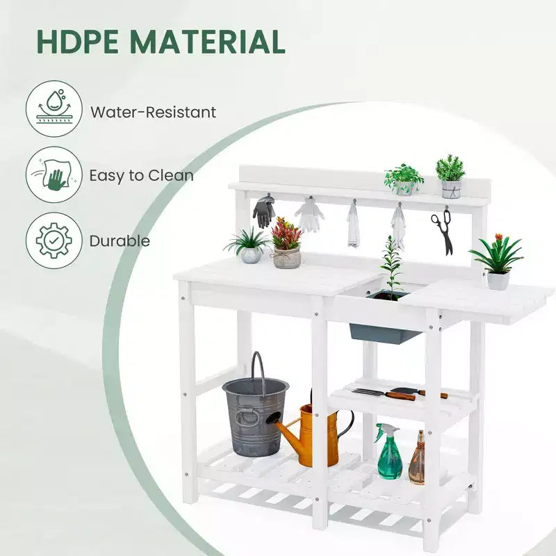 Hyleory HDPE Weather-Resistant Potting Bench Table with Storage Shelf
