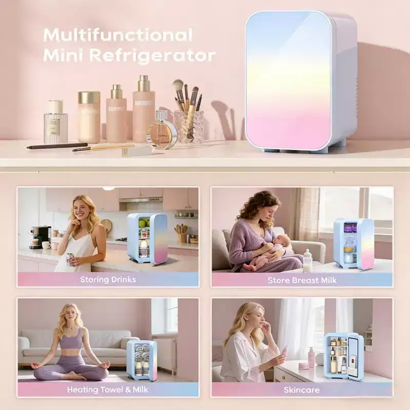 Morfone 6L Blue Mini Fridge with Cooling/Heating Function 110V AC/12V DC, Home & Car Use Ideal for Snacks Beverages and Skincare Products