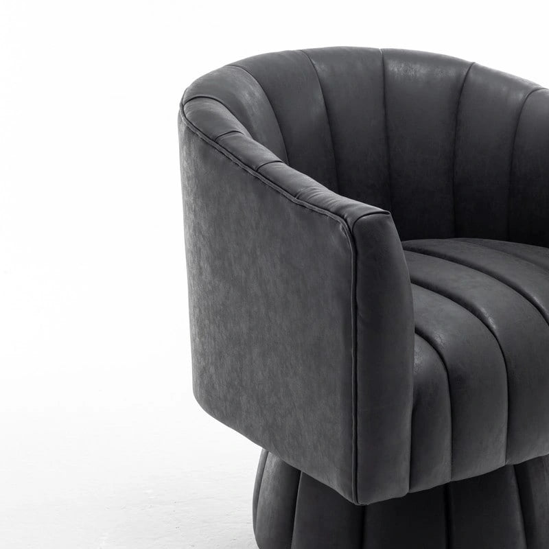 SEYNAR Mid-Century Swivel PU Leather Tufted Round Accent Barrel Chair set of 2