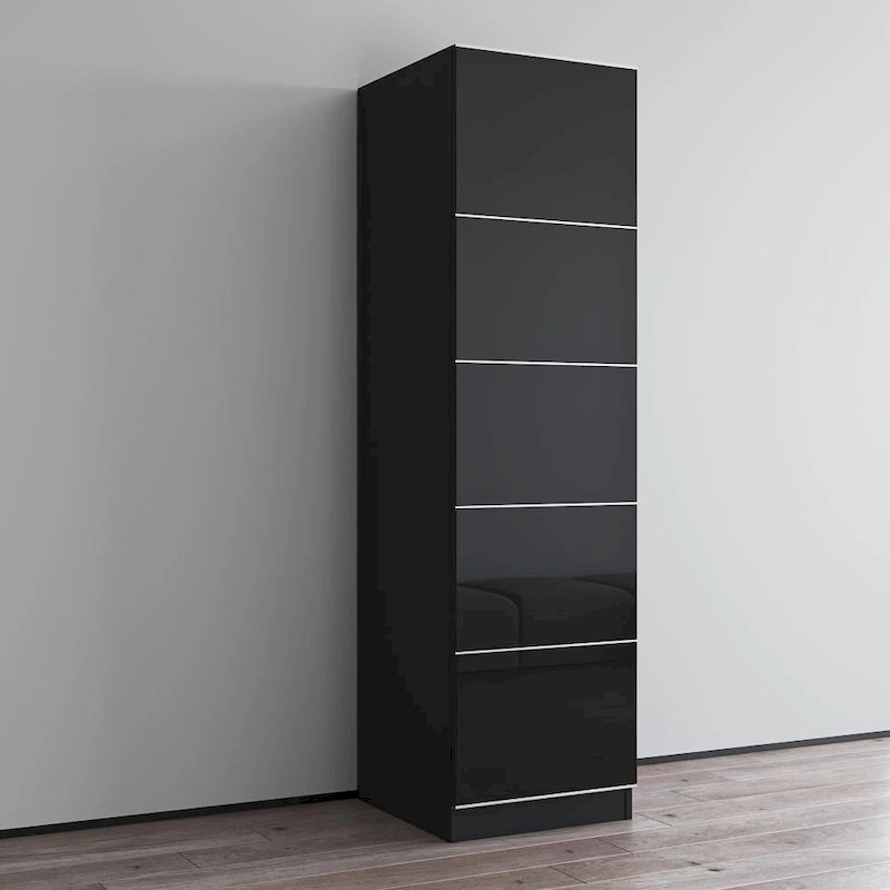 Wardrobe Armoire – Black / Grey / White, Glass Front, Matte Body, Contemporary Style