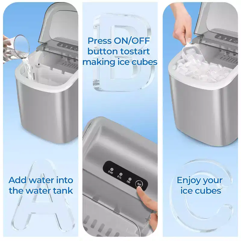 Portable Ice Maker,Countertop Model,Self-Cleaning,26.5lbs/24Hrs,6 Mins/9 Pcs Bullet Ice,Includes Ice Scoop and Basket