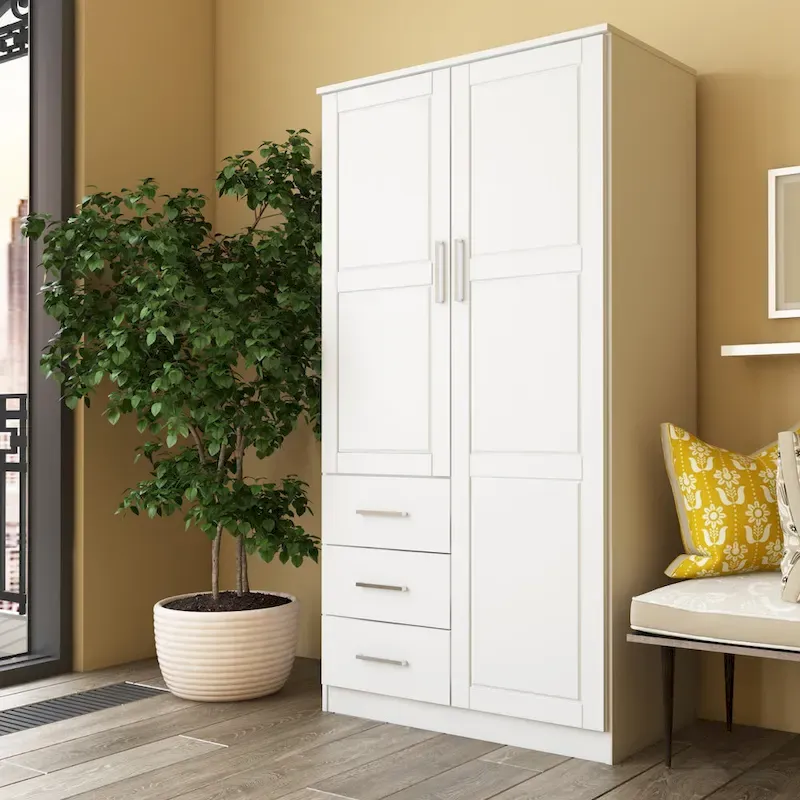 100% Solid Wood Metro Wardrobe Armoire – Solid Wood or Mirrored Doors, Multiple Finishes