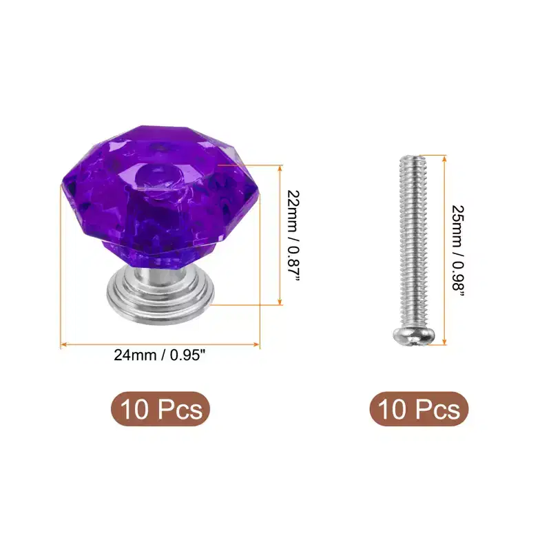 Unique Bargains Crystal Cabinet Knobs with Screw for Cupboard Wardrobe 10 Pcs