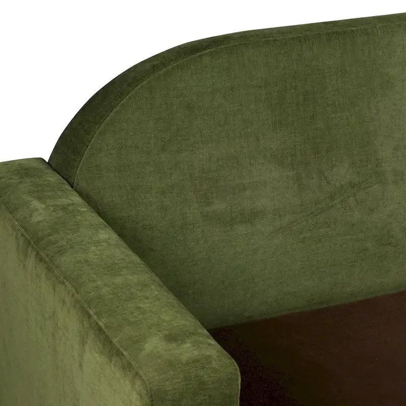 99-Inch Mid-Century Sofa – Distressed Green Velvet, Low-Profile, Sinuous Spring, Seats 3