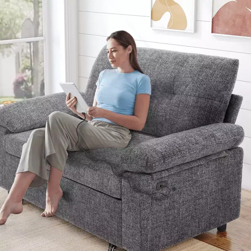Dyonery 3-in-1 Convertible Sofa Bed, Pull Out Sleeper Sofa with Adjustable Backrest
