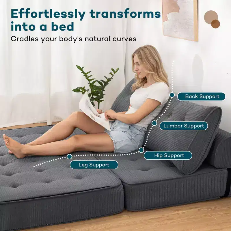 WARMOUNTS Foldable Sofa Bed with Adjustable Backrest, Convertible Queen Size Sleeper Sofa for Living Room & Office