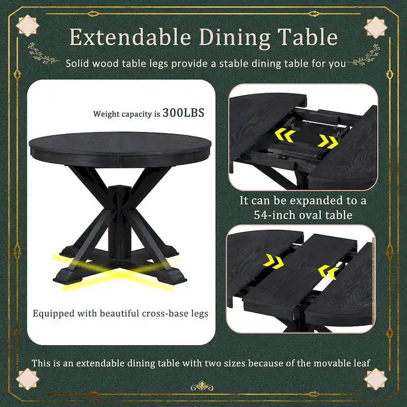 Functional Dining Table Set with Extendable Table and 4 Upholstered Chairs