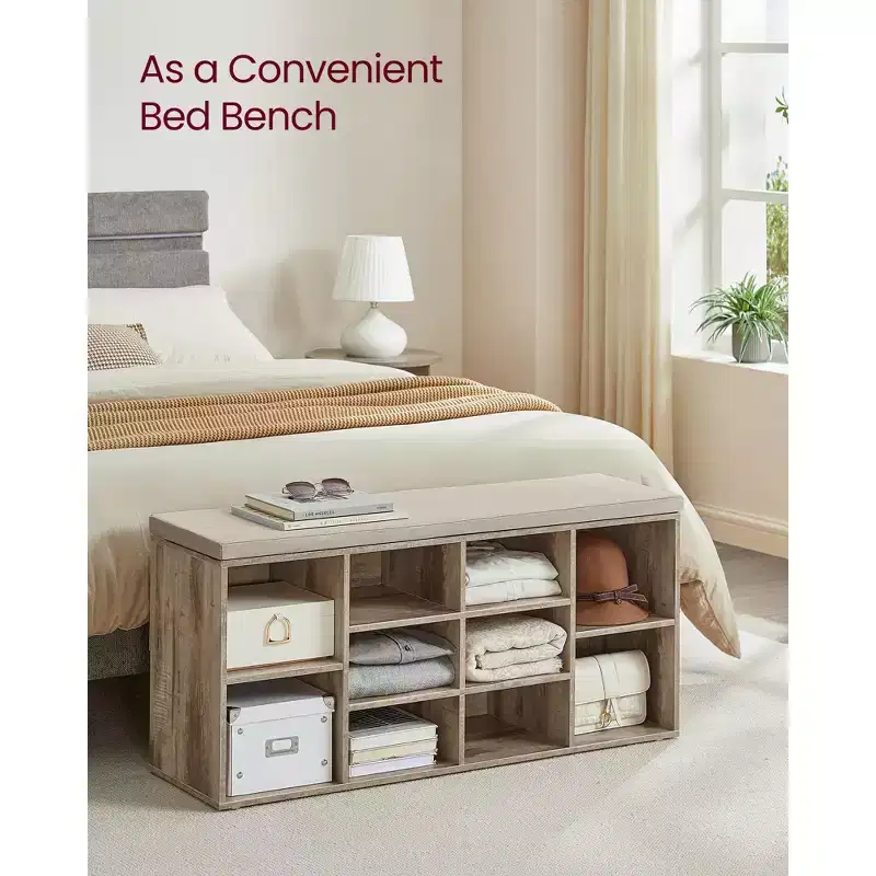 Shoe Storage Bench Shoes Organize with 10 Cushion and Cushion Seat