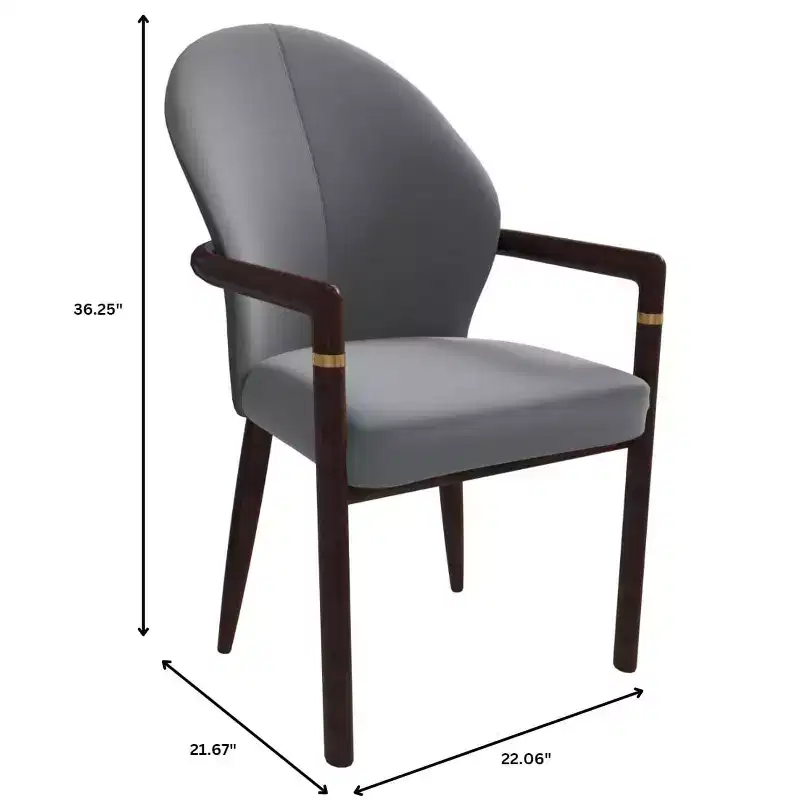LeisureMod Opaline Set of 2 Wooden Dining Arm Chairs with Leather or Velvet Upholstery, Modern Accent Chairs for Dining Rooms