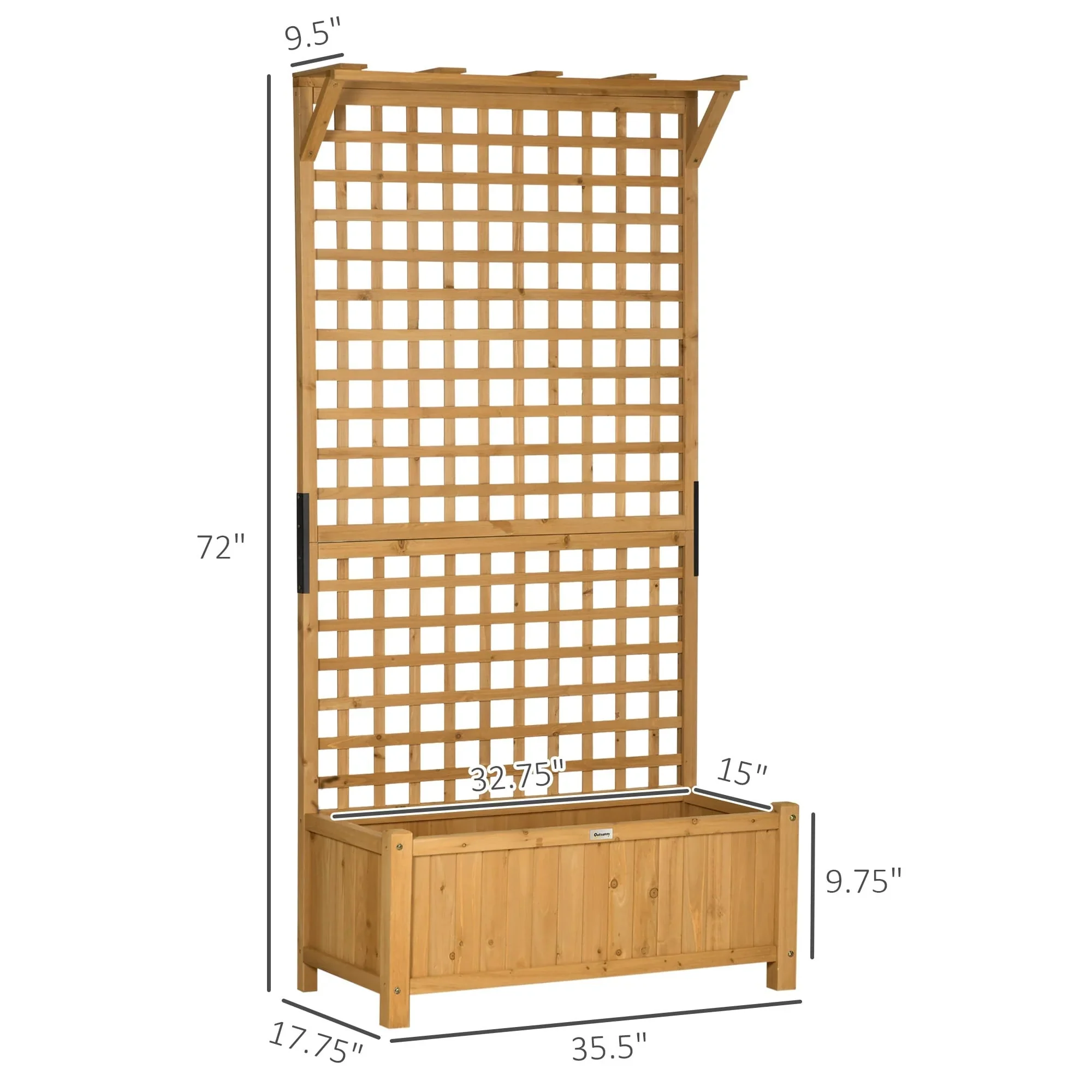 Outsunny Wood Planter with Trellis, Raised Garden Bed for Climbing Plants w/ Drainage Holes and Roof