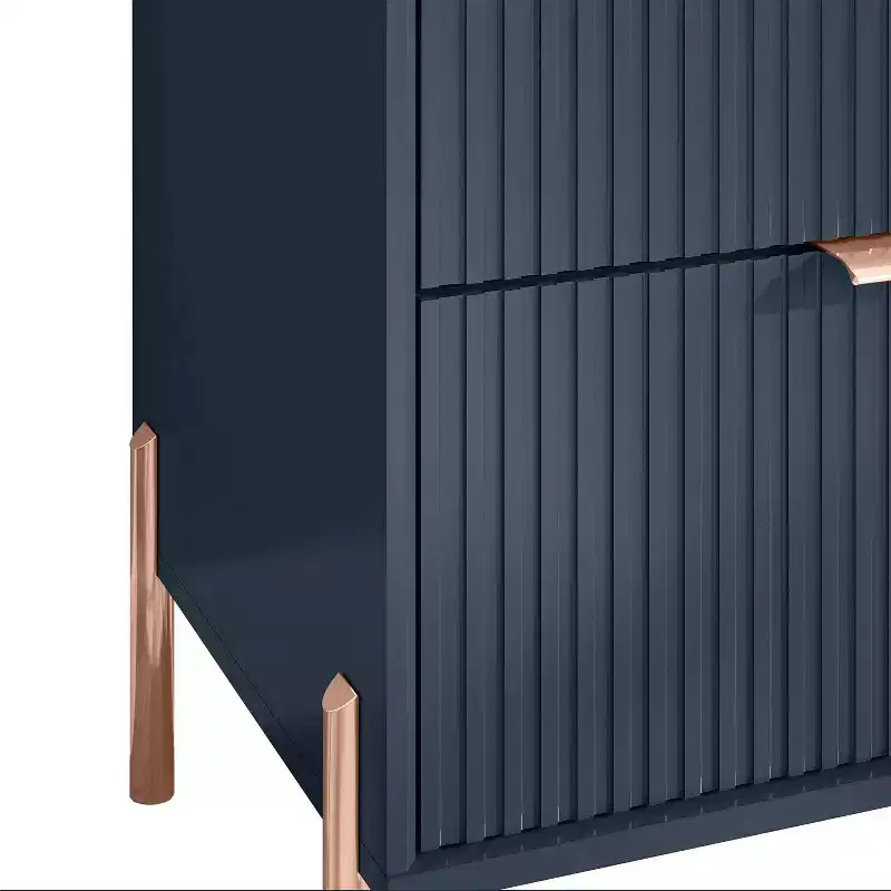6 Drawer Dresser with Gold Legs Modern Ribbed Design for Bedroom