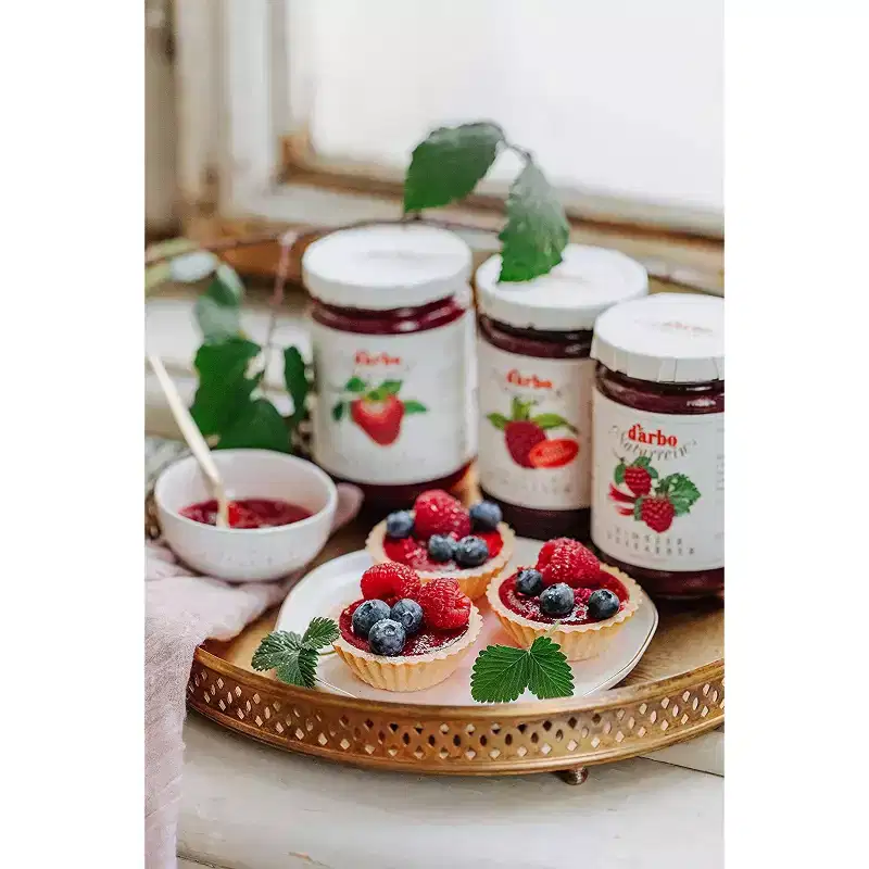 D'Arbo Trio Set All Natural Fruit Spreads - Apricot, Raspberry, and Strawberry - with Gold Stainless Steel Spreader Spoon (4-Pc Set)