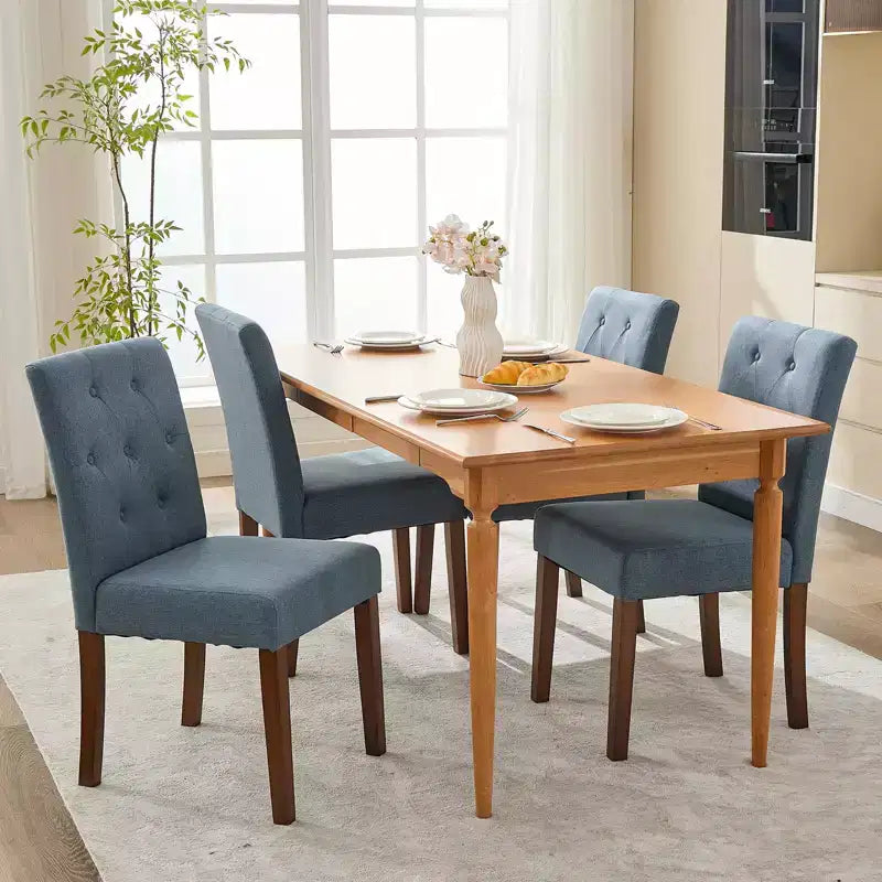 Parsons Button Tufted Dining Chairs Set of 6 / 4 - Upholstered Fabric Kitchen Chairs with Wood Legs & Padded Seats - Living Room Kitchen Furniture