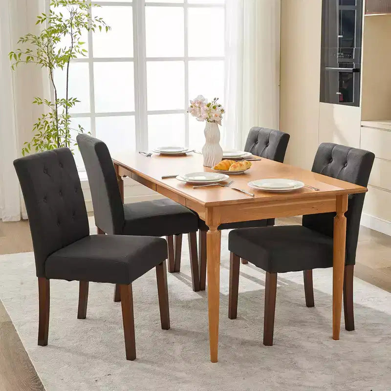 Parsons Button Tufted Dining Chairs Set of 6 / 4 - Upholstered Fabric Kitchen Chairs with Wood Legs & Padded Seats - Living Room Kitchen Furniture