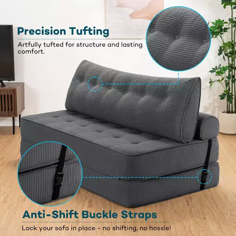 WARMOUNTS Foldable Sofa Bed with Adjustable Backrest, Convertible Queen Size Sleeper Sofa for Living Room & Office