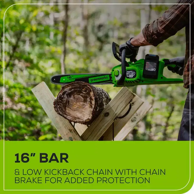 Greenworks POWERALL 2x24V 16" Brushless Cordless Chainsaw with (2) 4.0Ah Batteries and Dual Port Charger
