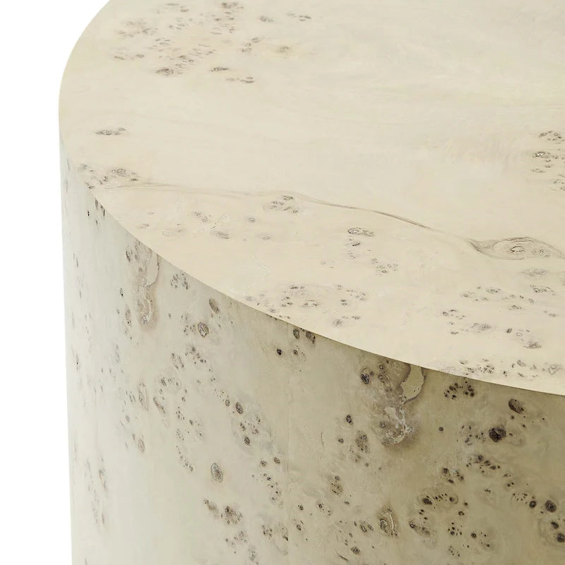 Round Burl Wood Coffee Table – Natural / Off White, Mid-Century Style