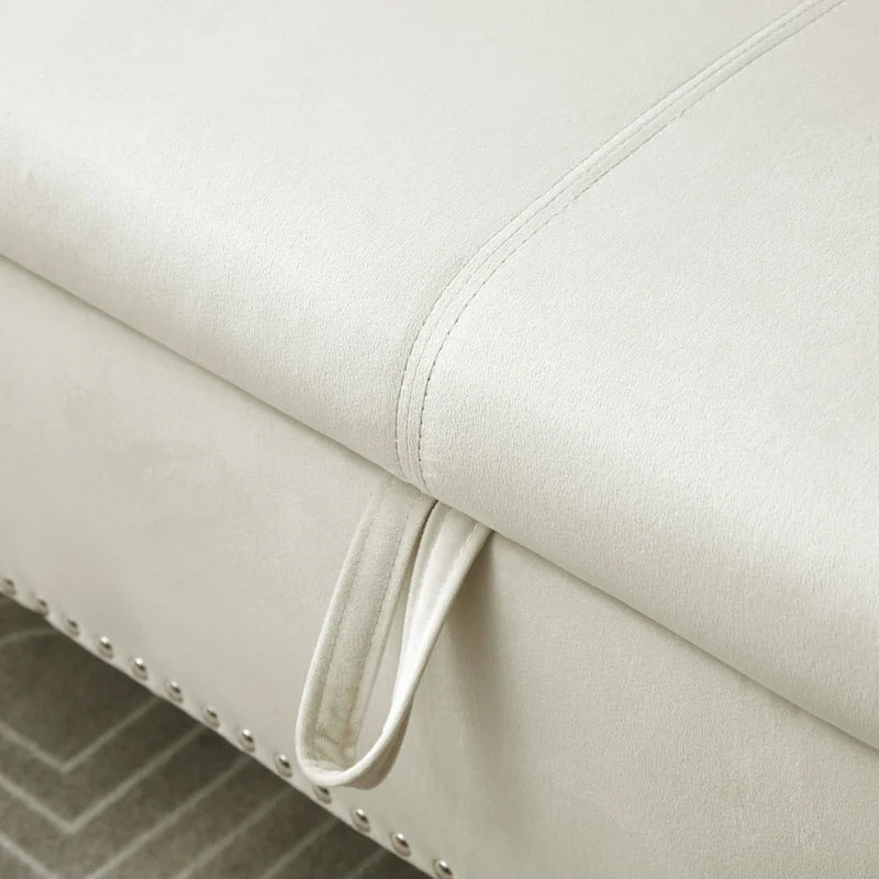 Upholstered Storage Ottoman Bench – Brown / Beige / Blue / Black / Grey / Pink, Velvet, Rolled Arms, Seats 2