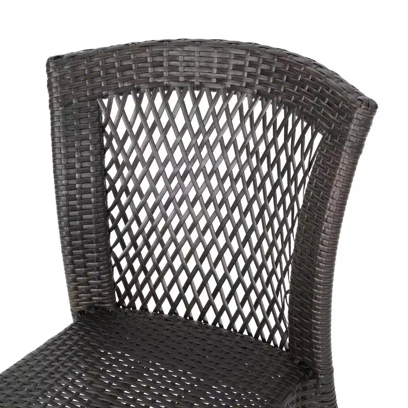 Rai 5pc Wicker Dining Set: Brown Patio Dining, Weather-Resistant, Wrought Iron Frame, Stackable Chairs, Circular Table