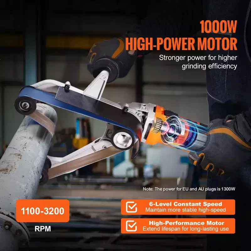 VEVOR Pipe Tube Polisher Sander, 1000W Pipe Belt Sander with 6 Variable Speeds 1100-3200rpm, 50PCS Sanding Belts, Orange&Black