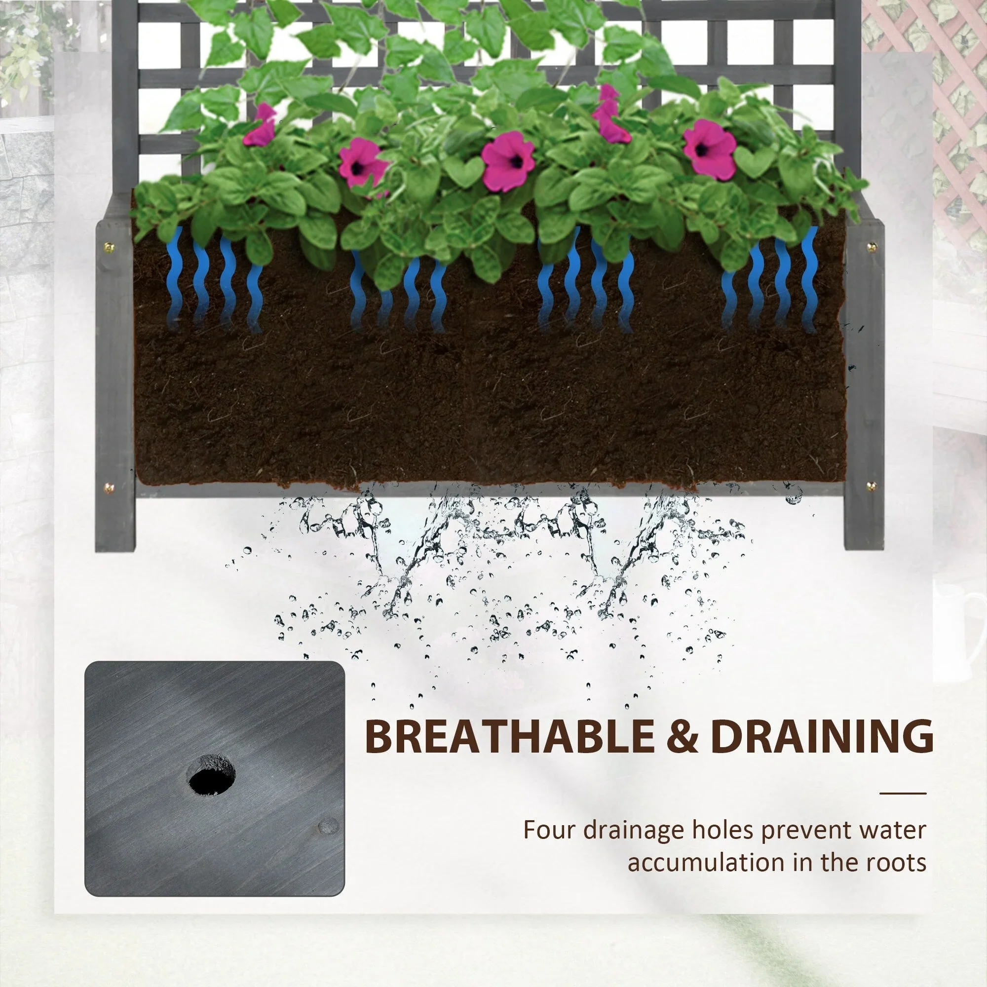 Outsunny Wood Planter with Trellis, Raised Garden Bed for Climbing Plants w/ Drainage Holes and Roof