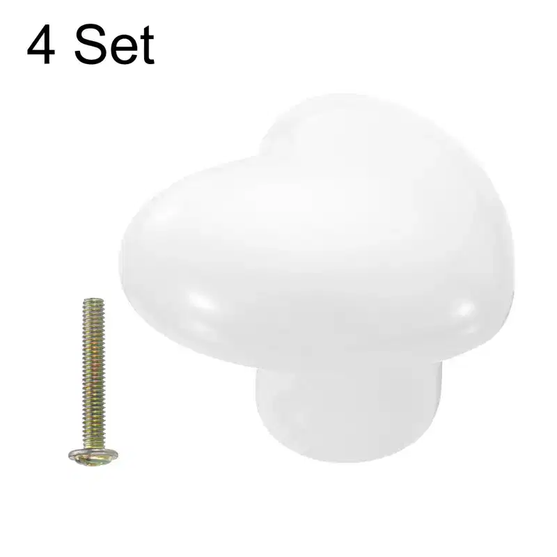Unique Bargains Heart-Shaped Ceramic Drawer Knobs with Screw for Cupboard Wardrobe 4 Pcs