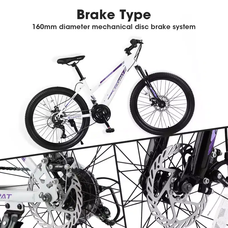 Okak 24/26IN Mountain Bike with 21 Speeds and Dual Disc Brakes, Kids Bike with 100mm Front Suspension, Dirt Bike for Teenagers and Women
