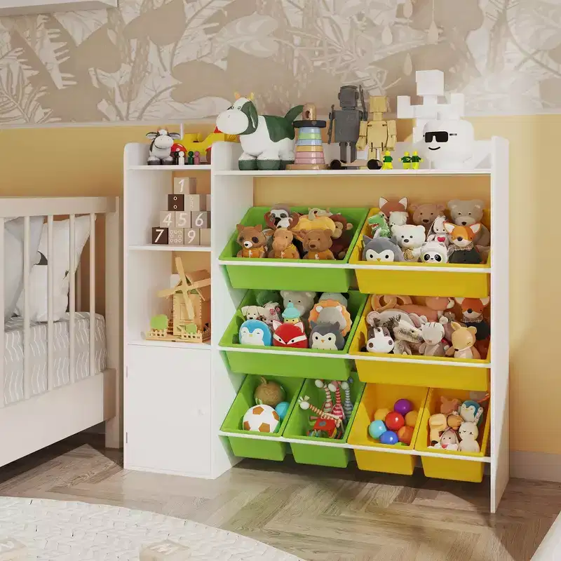 Kids Toy Organizer with 8 Removable Bins, Large Toy Box & Bookshelf Combo for Bedroom, Nursery, Classroom for Toys Books