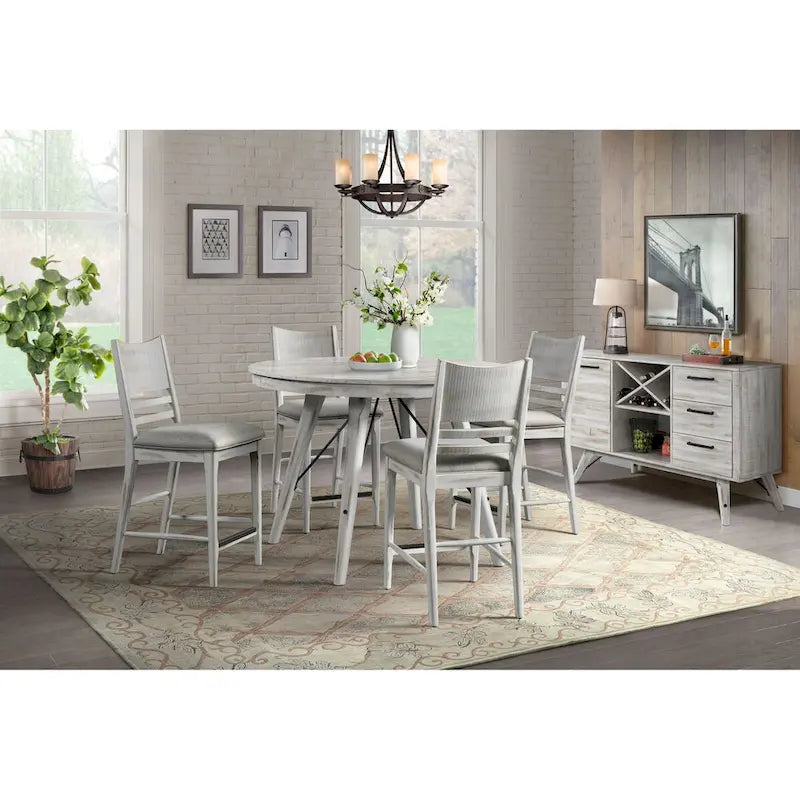 Grey Weathered Finish Round Counter Table in Rustic Style for 2–4 Person