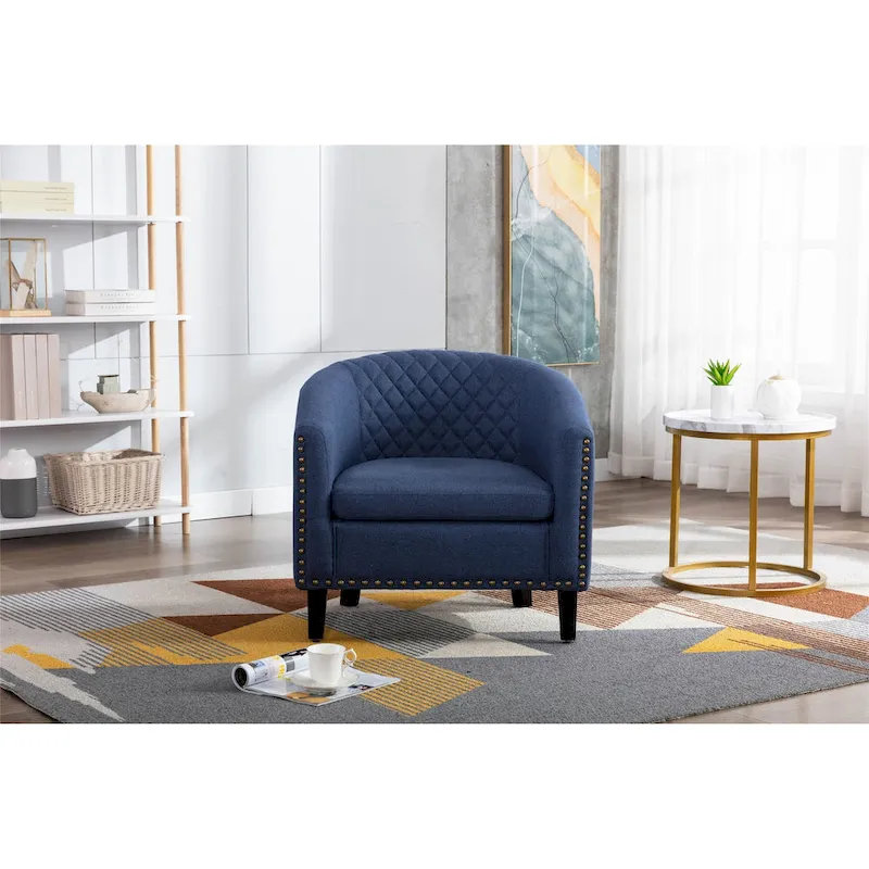 Accent Barrel chair living room chair with nailheads and solid wood legs