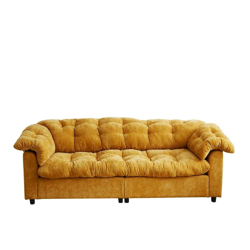 99-Inch Deep Seat Sofa – Yellow / Beige / Grey / Green, Chenille, Solid Wood Frame, Seats 3