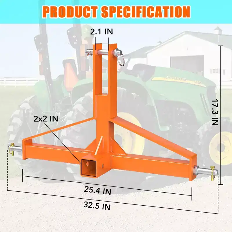 3 Point 2 Trailer Hitch Receiver Heavy-Duty for Category 1 Tractors Compatible with Kubota, BX, LM25H, WLM Tractor, NorTrac, Yanmar, Kioti, Cat